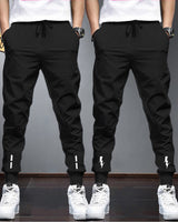 Men Sports Trackpants Combo | Solid Black Cuffed Ankle (Pack of 2)