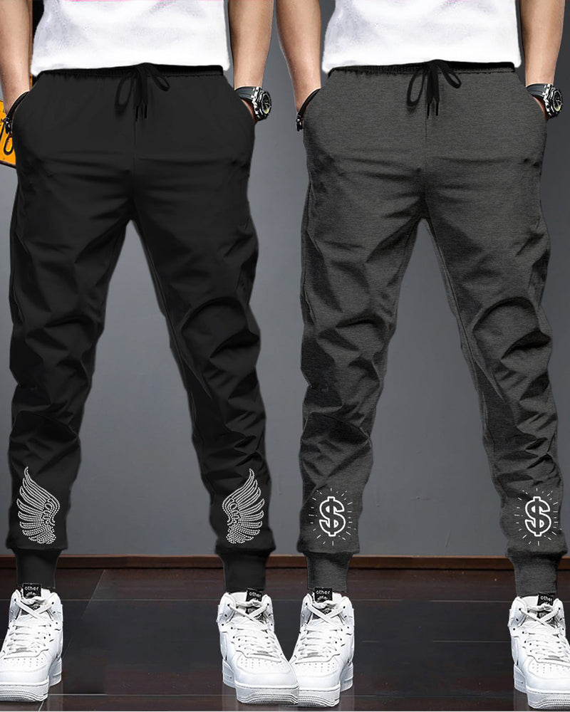 Men Multicolor Cotton Sports Cuff Ankle Trackpants Combo (Pack of 2) | CharcoalBlack | Black