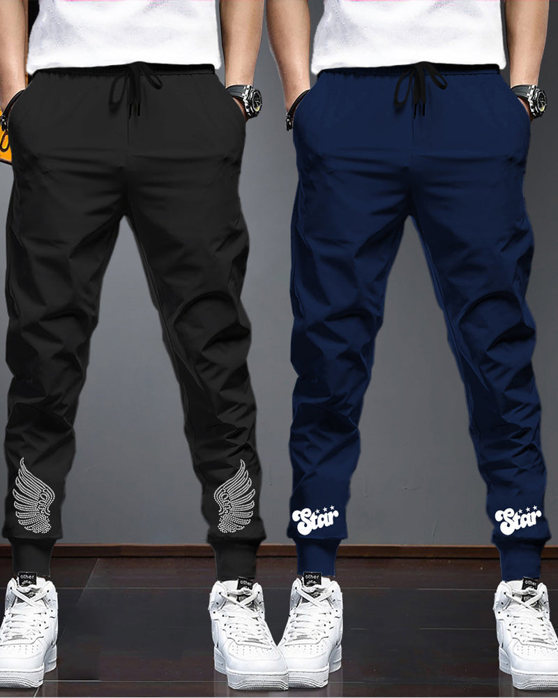 Men Cotton Sports Cuff Ankle Trackpants Combo (Pack of 2) | NavyBlue | Black