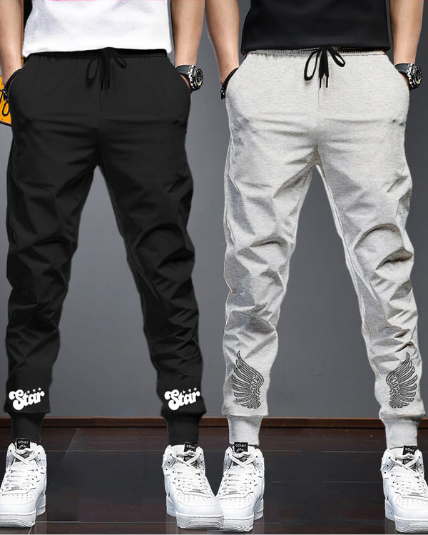 Men Cotton Sports Cuff Ankle Trackpants Combo (Pack of 2) | LightGrey | Black