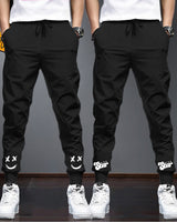 Men Cotton Sports Cuff Ankle Track Pants Combo (Pack of 2) | Black