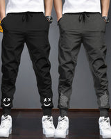 Men Cotton Sports Cuff Ankle Trackpants Combo (Pack of 2) | SolidBlack | CharcoalBlack