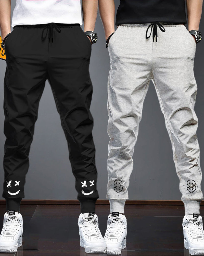 Men Cotton Sports Cuff Ankle Trackpants Combo (Pack of 2) | LightGrey | Black