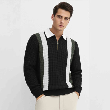 Men Colorblock Polo Neck Full Sleeve T-Shirt Black