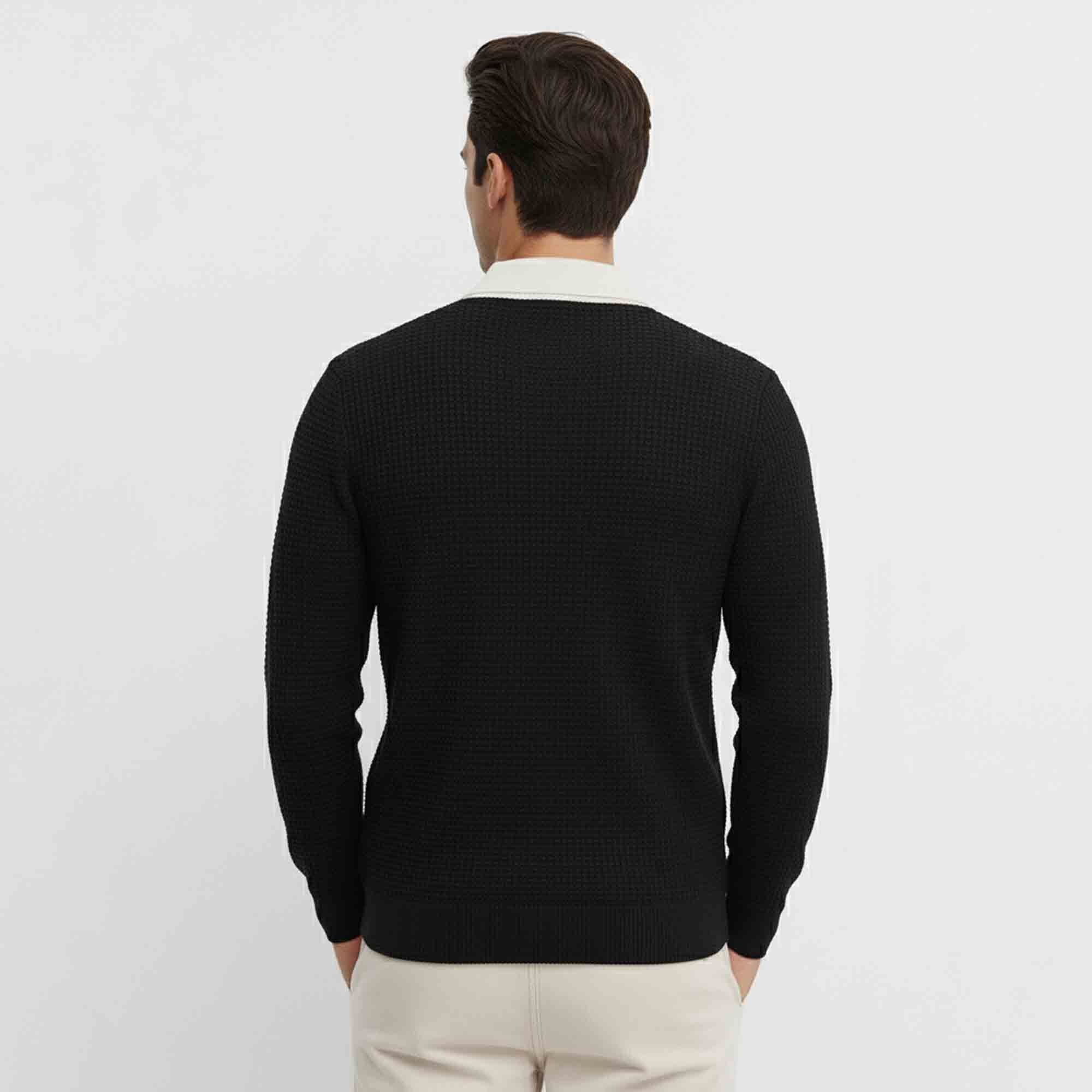 Men Colorblock Polo Neck Full Sleeve T-Shirt Black