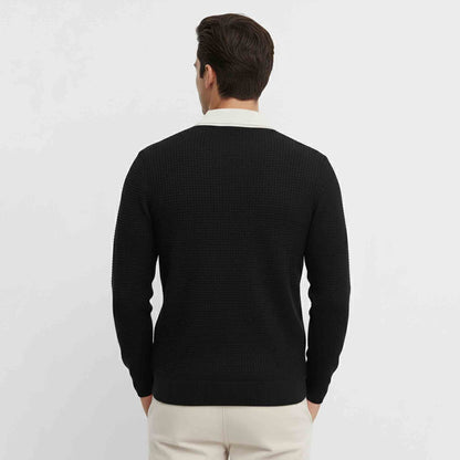 Men Colorblock Polo Neck Full Sleeve T-Shirt Black