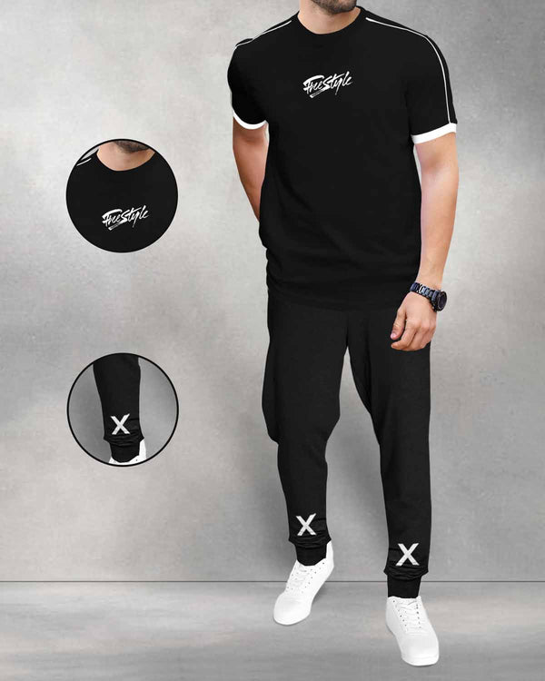 mens tracksuit black t-shirt and black jogger