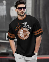 Black and brown Drop Shoulder Printed T-shirt