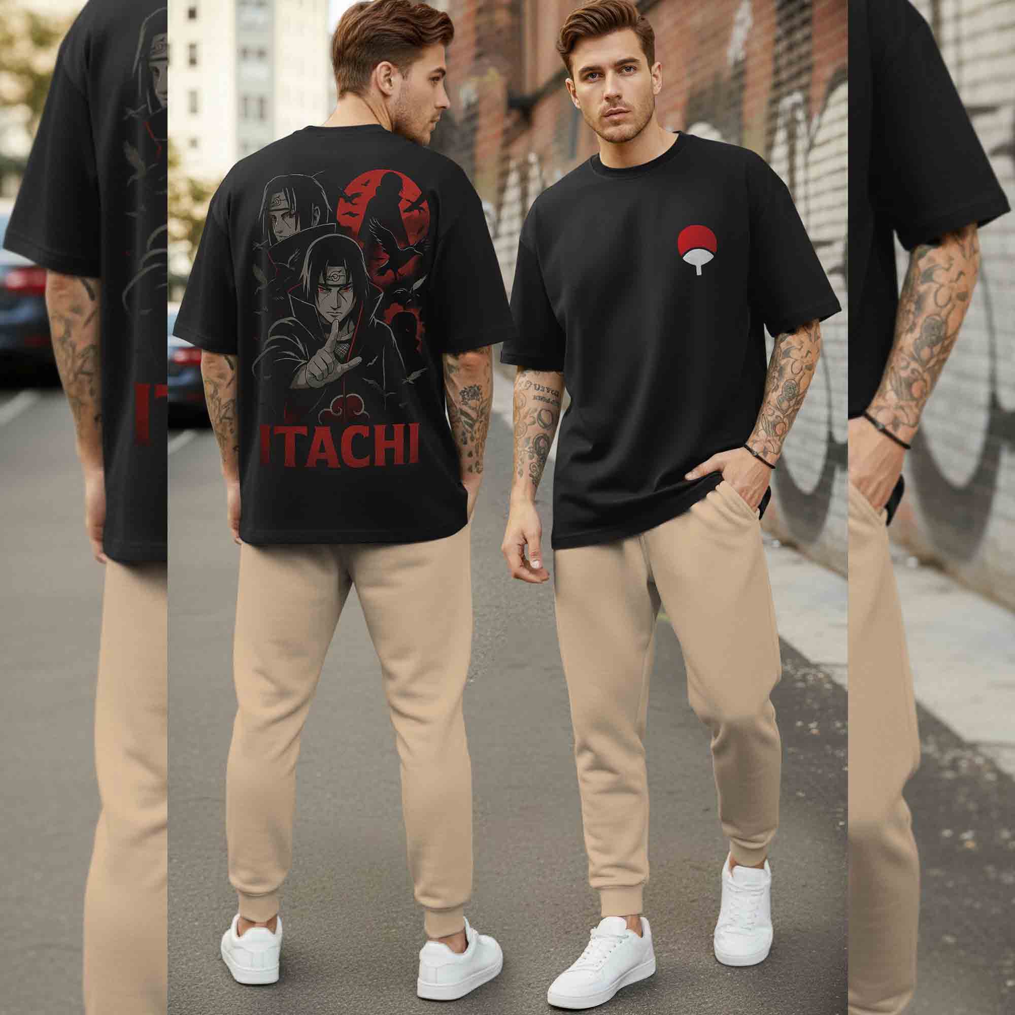 Men Outfit Set - Oversized Printed T shirts & Plain Track Pants - 11 Variants