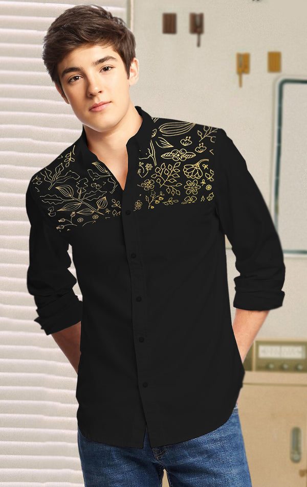 Boys Printed Casual Black Shirt