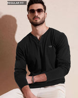 Men Solid V Neck Cotton Blend Black T-Shirt