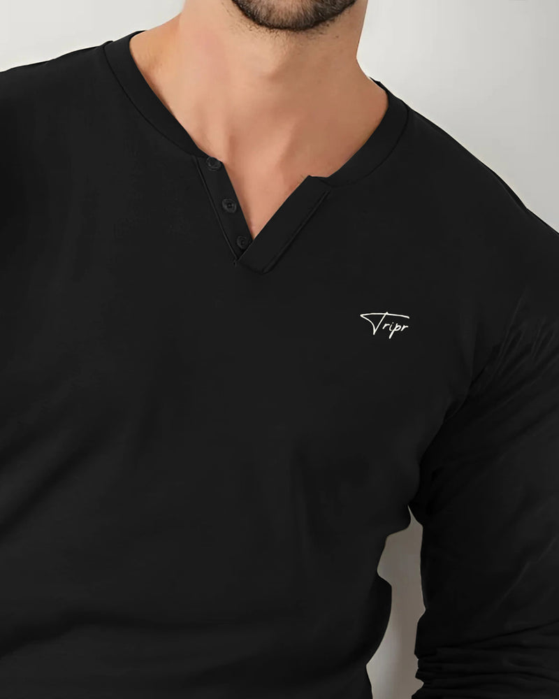 Men Solid V Neck Cotton Blend Black T-Shirt