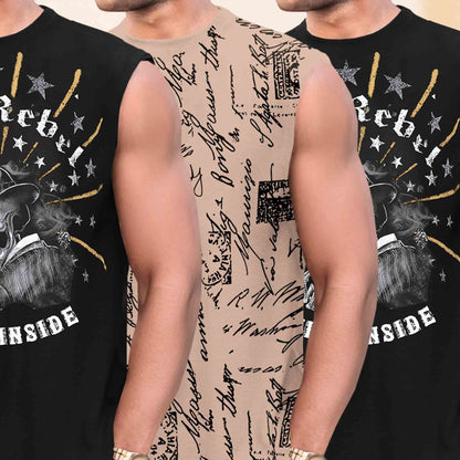 Pack Of 3 Black & Beige Round Neck Printed Sleeveless Vest Combo