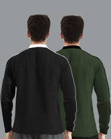 Mens Henely Neck Full Sleeve T-shirts (Pack Of 2) / Black & Olivegreen