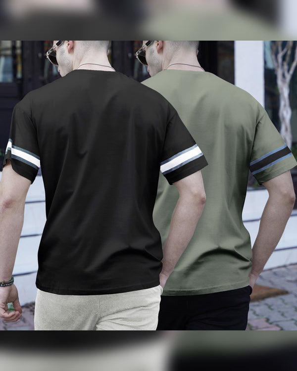 (Pack of 2) 07 Printed Oversized Combo T-Shirts | Olivegreen & Black