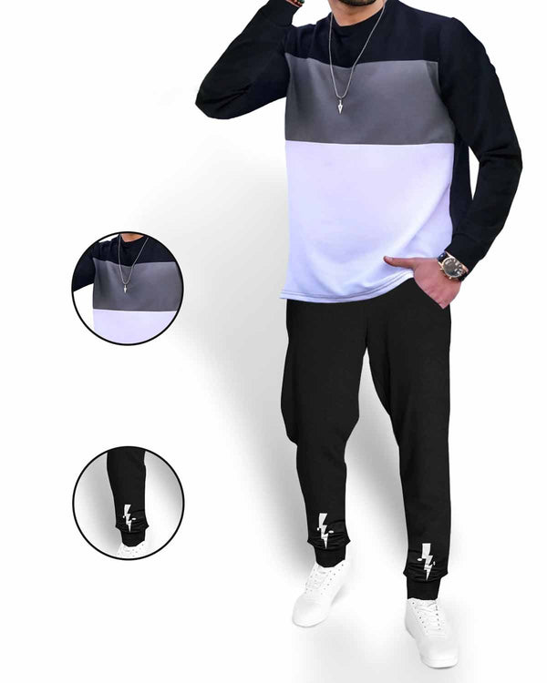 Men Tracksuit - Black colorblock Full Sleeve T-shirt with Black Jogger Pant