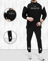 Full Sleeve Black Printed T-shirt with Black Jogger Pant Tracksuit