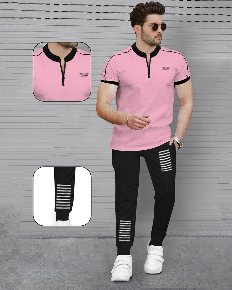 mens tracksuit - BABY PINK - BLACK