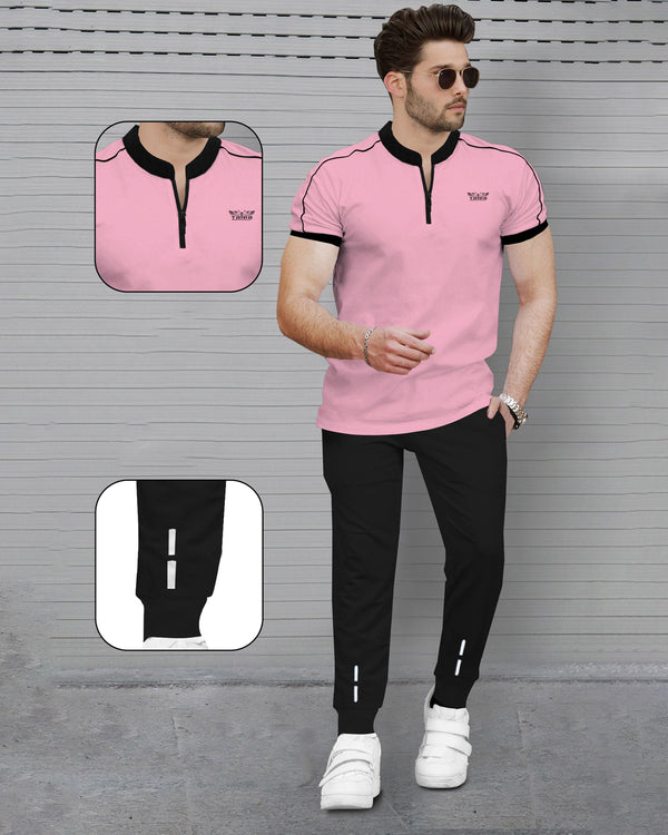 mens tracksuit - BABY PINK - BLACK