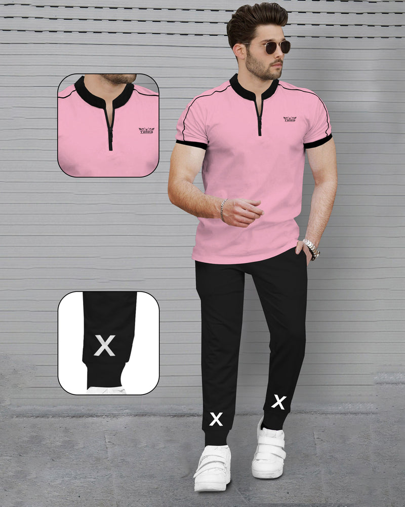 mens tracksuit - BABY PINK - BLACK