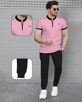 mens tracksuit - BABY PINK - BLACK