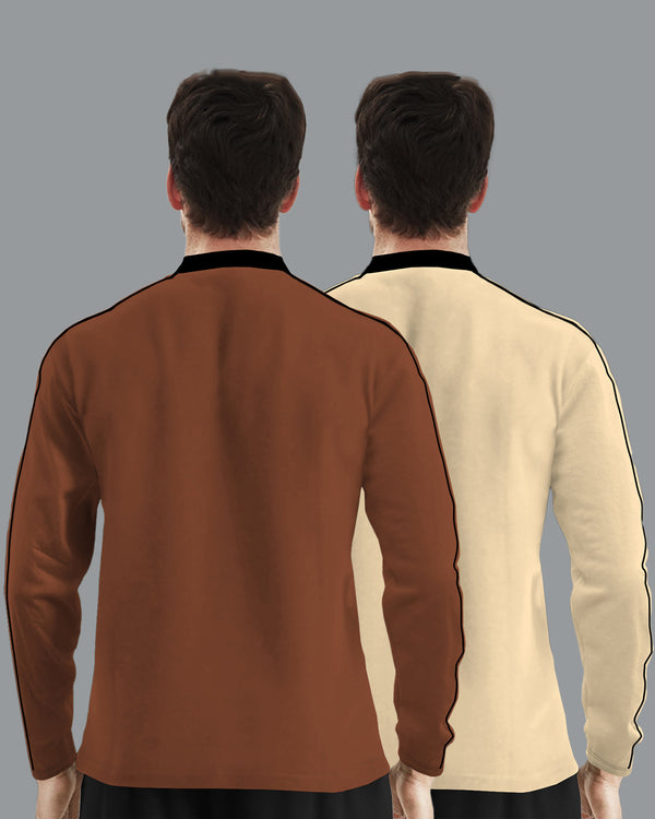 Mens Henely Neck Full Sleeve T-shirts (Pack Of 2) / Brown & Beige