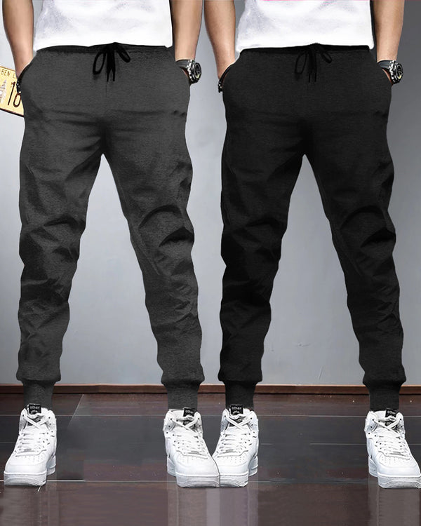 (Pack Of 2) Mens Plain Tarackpants / Charcoal Black & Black