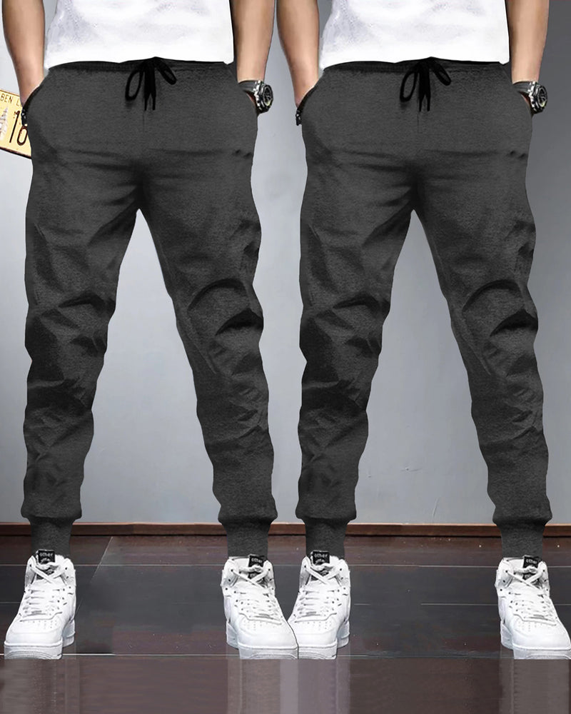 (Pack Of 2) Mens Plain Tarackpants / Charcoal Black