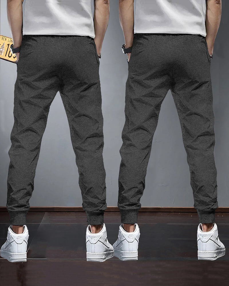 (Pack Of 2) Mens Plain Tarackpants / Charcoal Black