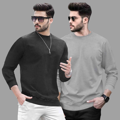 Pack Of 2 - Men Round Neck Full Sleeve Plain T-shirts - 12 Variants