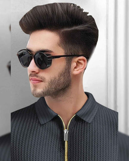 Mens Textured Half Sleeve Zipper Darkgrey Polo Fit Waffle T-shirt