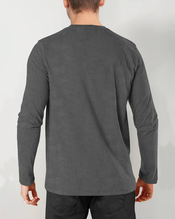 Men Solid V Neck Cotton Blend Dark Grey T-Shirt