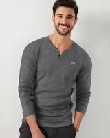 Men Solid V Neck Cotton Blend Dark Grey T-Shirt