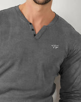 Men Solid V Neck Cotton Blend Dark Grey T-Shirt