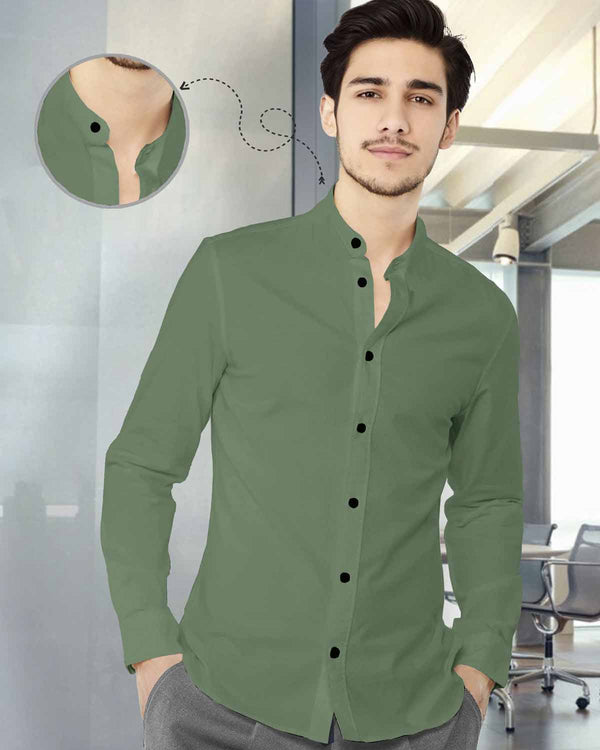 MEN PLAIN DARK GREEN FULL HAND SHIRT