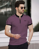 Men Solid Mandarin Collar Cotton Blend Multicolor T-Shirt