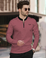 Men Wine Color Mandarin collar Full Sleeve T-Shirt