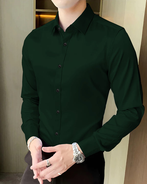 Men Full Sleeve Plain Shirt / Dark Green