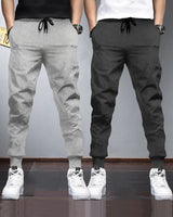 (Pack Of 2) Mens Plain Tarackpants / Grey & Charcoal Black