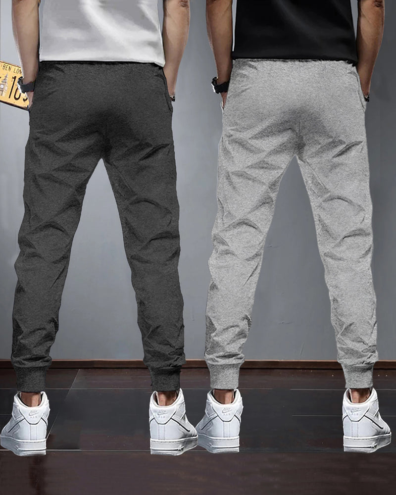 (Pack Of 2) Mens Plain Tarackpants / Grey & Charcoal Black