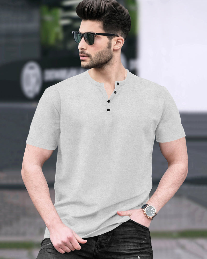 Half Sleeve Henley Neck Plain T-shirt / Grey