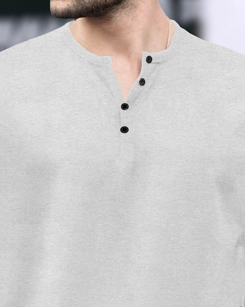 Half Sleeve Henley Neck Plain T-shirt / Grey