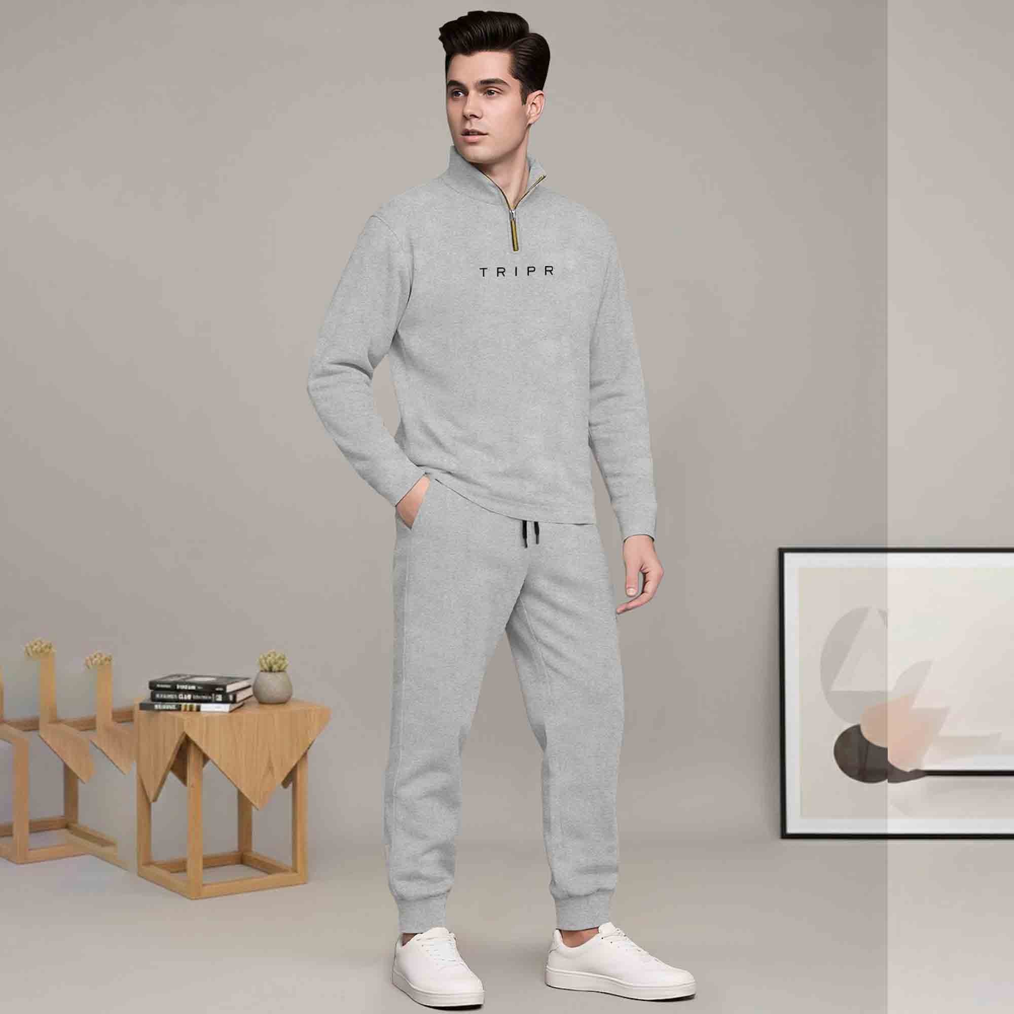 Mens Casual Tracksuit Set with Zip Neck T-Shirts
