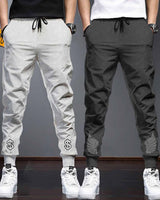 Men Cotton Sports Cuff Ankle Trackpants Combo (Pack of 2) | LightGrey | CharcoalBlack