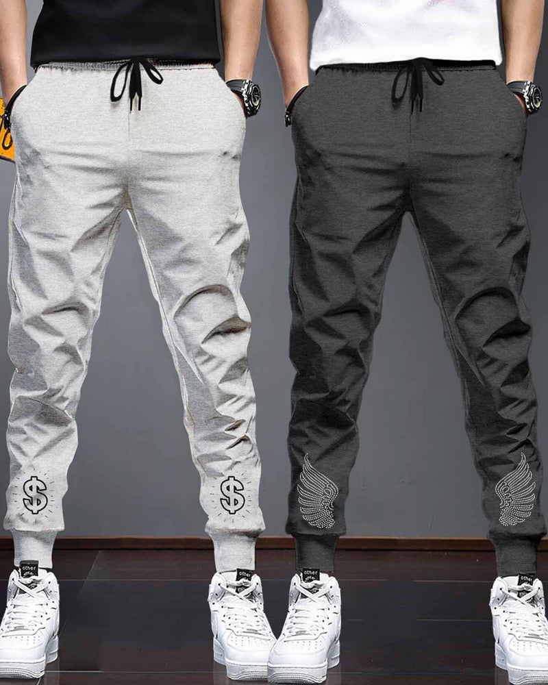 Men Cotton Sports Cuff Ankle Trackpants Combo (Pack of 2) | LightGrey | CharcoalBlack