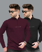 Mens High Neck Full Sleeve T-shirts (Pack Of 2) / Maroon & Black