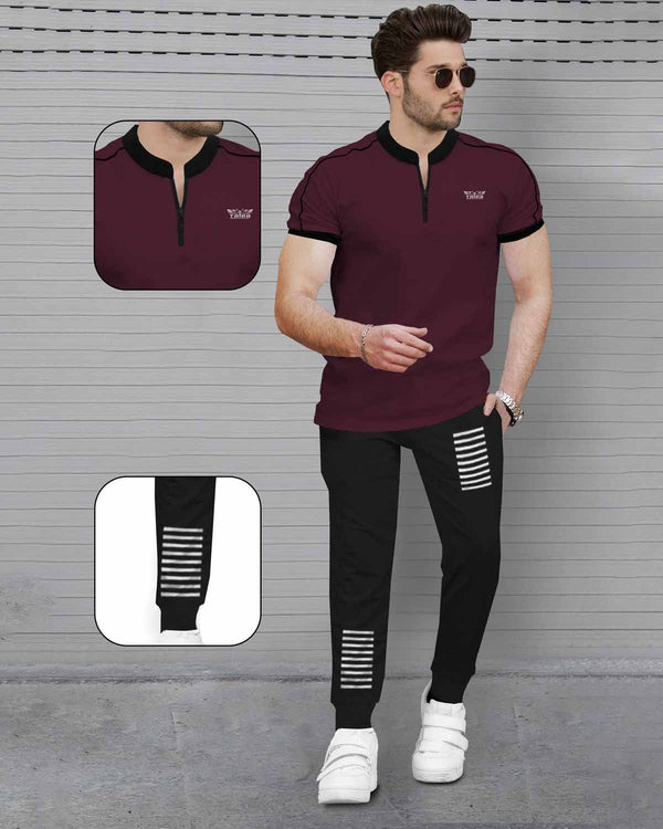 mens tracksuit MAROON - BLACK