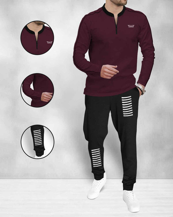 mens tracksuit FULL SLEEVE - MAROON BLACK