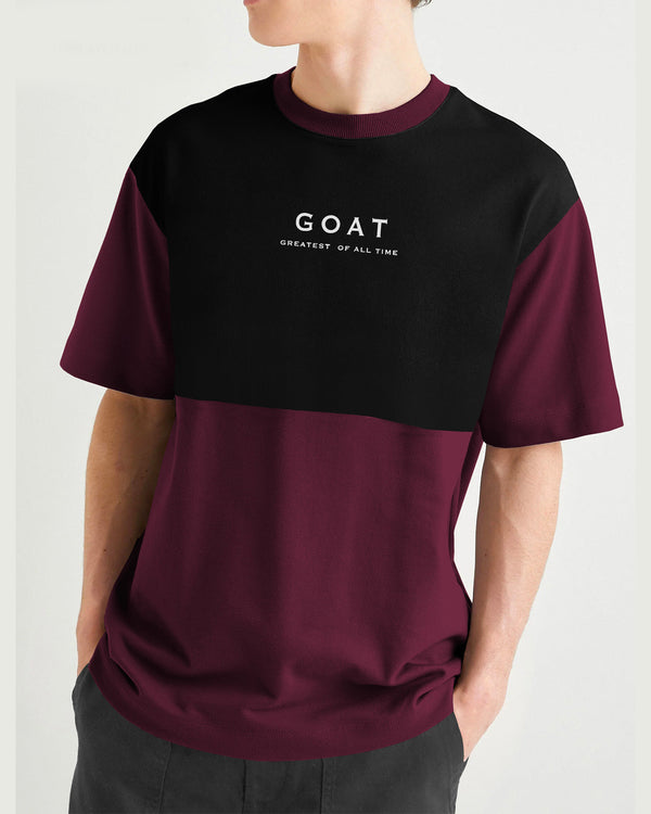 Men Oversized GOAT Printed Black Maroon T-shirt