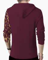 Men Printed Hooded Neck Cotton Blend Maroon T-Shirt